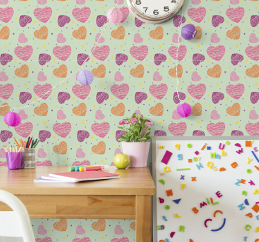 Pink hearts Kids Wallpaper - TenStickers