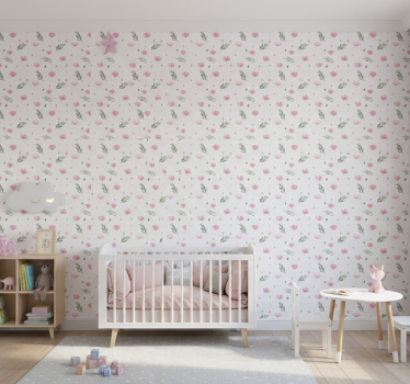 Pink minimalistic little flowers wallpaper childrens room - TenStickers