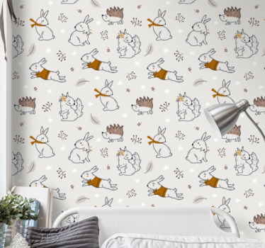 Playful Bunny Motif cute animal wallpaper - TenStickers