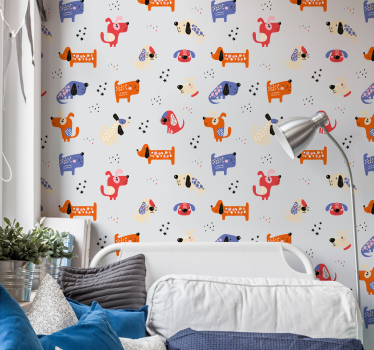 Playful Canine Motif wallpaper of a dog - TenStickers