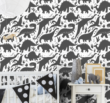 Playful Dinosaur Silhouettes dino wallpaper - TenStickers