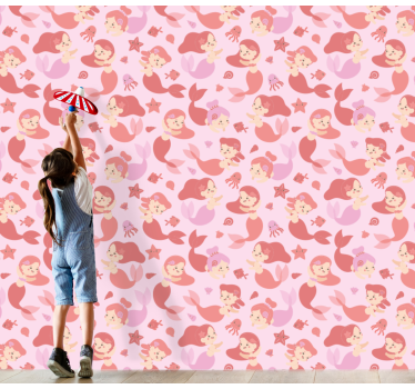 Playful Mermaid Motif cute animal wallpaper - TenStickers