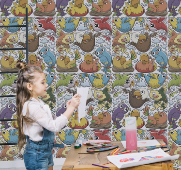 Playful Parrot Pattern birds wallpaper - TenStickers