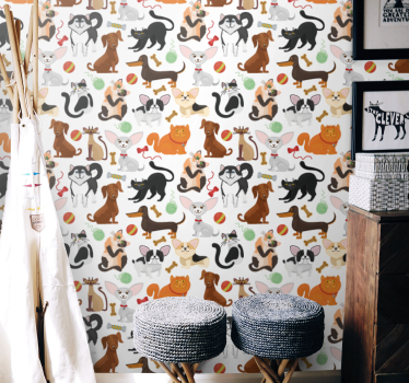 Playful Pet Illustration cute animal wallpaper - TenStickers