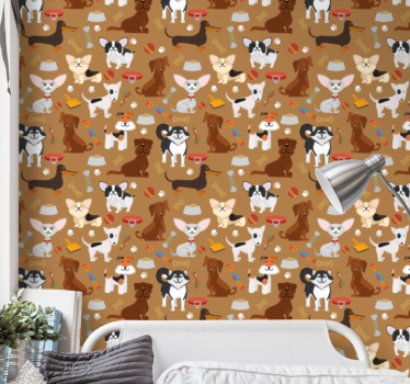 Playful Puppies wallpaper of a dog - TenStickers