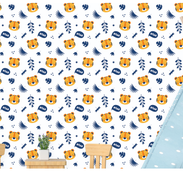 Playful Tiger Pattern animal wallpaper - TenStickers