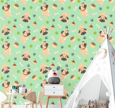 Pug Pattern Play wallpaper of a dog - TenStickers