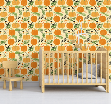 Pumpkins and Ferns halloween wallpaper - TenStickers