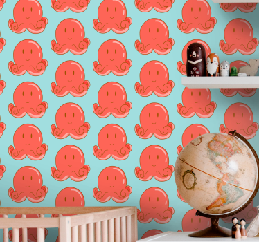 Red octopus design cute animal wallpaper - TenStickers