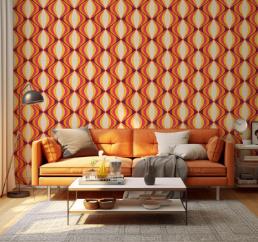 Retro orange wave design living room wallpaper mural - TenStickers