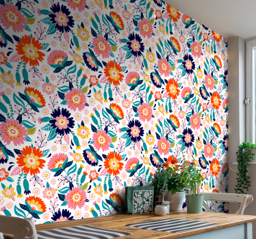 Romantic Flowers Dining Room Wallpaper - TenStickers