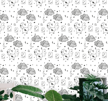 Rooster Cartoon Pattern cute animal wallpaper - TenStickers