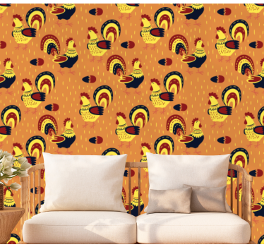 Rooster Pattern cute animal wallpaper - TenStickers