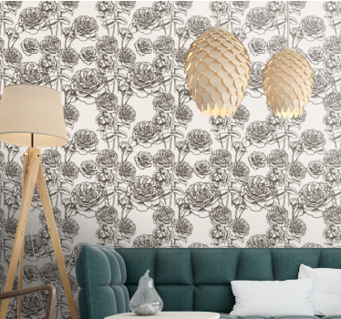 Rose Sketch flowers wallpaper - TenStickers