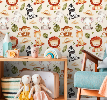 Safari Wildlife Companions cute animal wallpaper - TenStickers