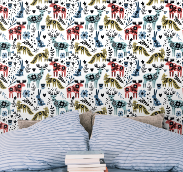 Scandinavian Fauna cute animal wallpaper - TenStickers