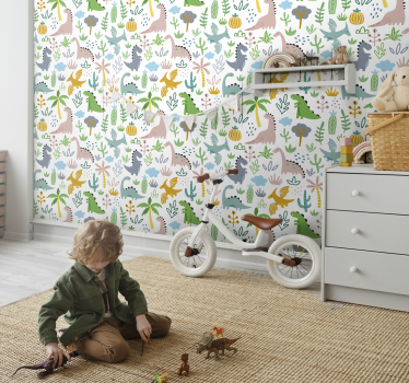 Scandinavian jurassic pattern dinosaurs children's room wallpaper - TenStickers