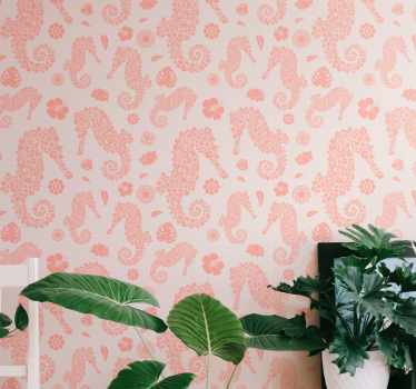 Seahorse Floral Pattern cute animal wallpaper - TenStickers