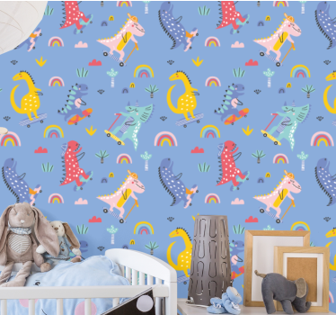 Skating Dinosaurs dino wallpaper - TenStickers