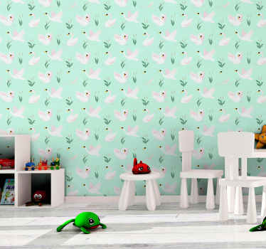 Swan Pattern cute animal wallpaper - TenStickers