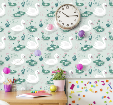 Swans Lake Pattern cute animal wallpaper - TenStickers
