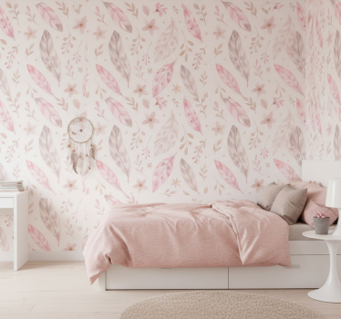 Teenage bedroom wallpaper feathers in pink - TenStickers