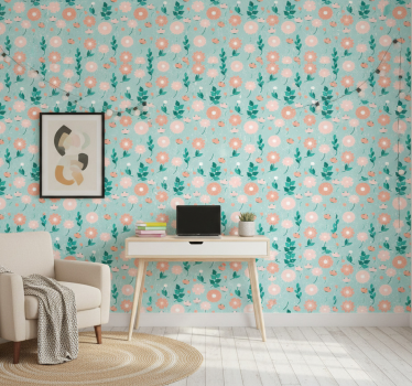 Teenage bedroom wallpaper peach-colored blossoms - TenStickers