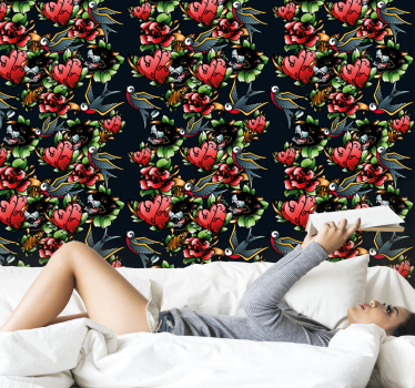 Teenage bedroom wallpaper tattoo style design - TenStickers