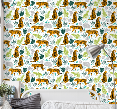 Tigers and Foliage cute animal wallpaper - TenStickers