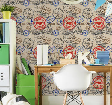 Travel stamps Bedroom Wallpaper - TenStickers