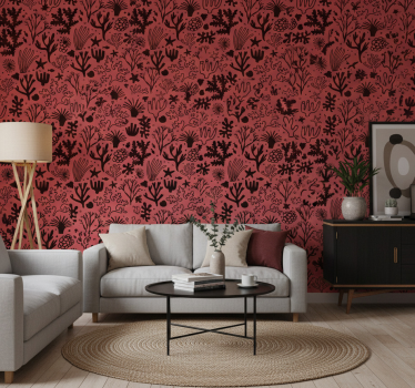 Tree wallpaper australian leaves in red and black - TenStickers