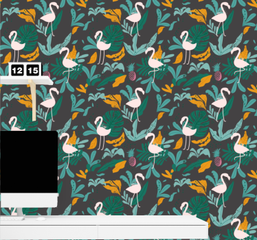 Tropical Flamingo Scene cute animal wallpaper - TenStickers