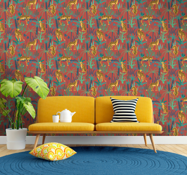 Tropical Jungle Scene cute animal wallpaper - TenStickers