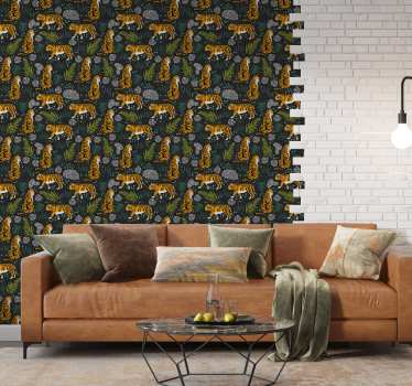 Tropical Tiger Pattern cute animal wallpaper - TenStickers