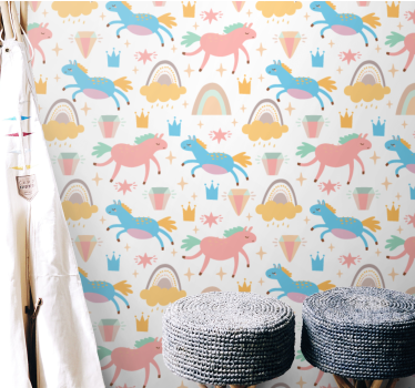 Unicorn Fairytale cute animal wallpaper - TenStickers