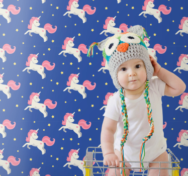 Unicorn on the blue backgrounds Kids Wallpaper - TenStickers