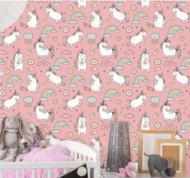 Unicorn Rainbows cute animal wallpaper - TenStickers