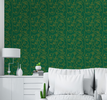 Unique Line Faces art deco wallpaper - TenStickers