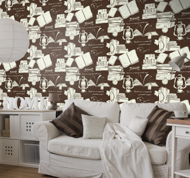 Vintage book shelf wallpaper - TenStickers