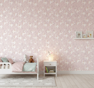 Wallpaper childrens room beige unicorn fantasy - TenStickers