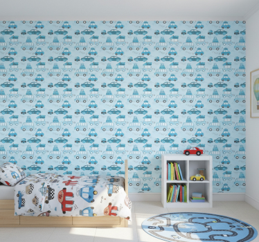Wallpaper childrens room blue cars design - TenStickers