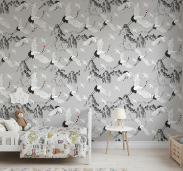 Wallpaper childrens room elegant cranes and peaks - TenStickers