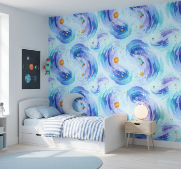 Wallpaper childrens room galaxy style light blue - TenStickers