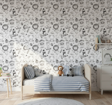 Wallpaper childrens room gray zoo animals - TenStickers