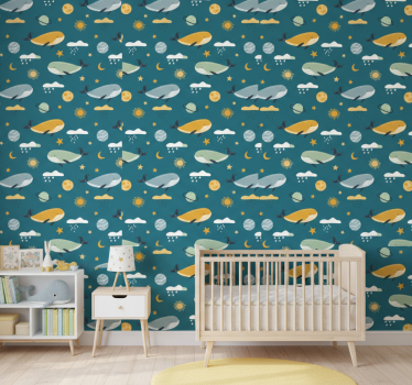Wallpaper childrens room trendy whale design - TenStickers