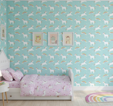 Wallpaper childrens room unicorns and rainbow - TenStickers
