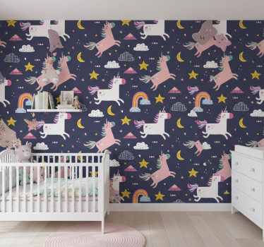 Wallpaper childrens room unicorns and stars - TenStickers