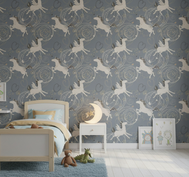 Wallpaper childrens room with pegasus unicorns on dark - TenStickers