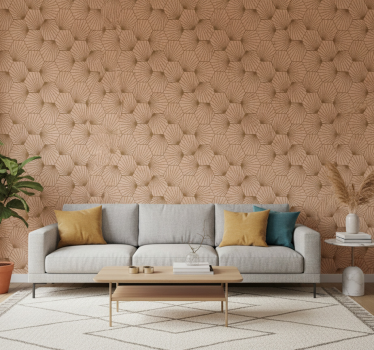 Living room wallpaper brown hexagon lines - TenStickers