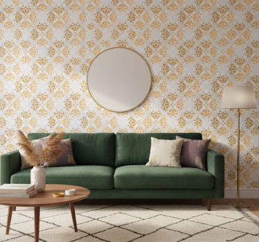 Living room wallpaper with golden mandala design - TenStickers
